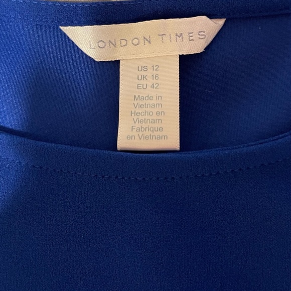 London Times Women's Cold Shoulder Ruffle Sleeve Dress blue size 12 - Picture 3 of 4